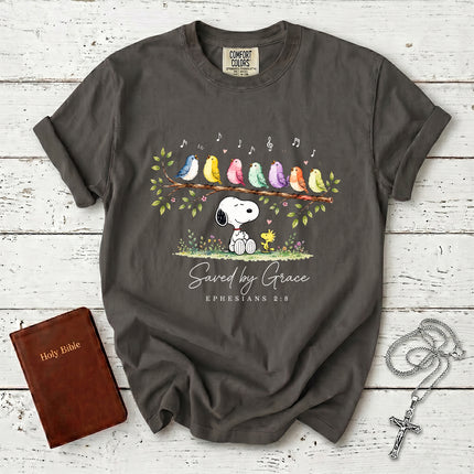 Comfort Colors Saved by Grace Ephesians 2 8 Singing Birds Christian T-Shirt