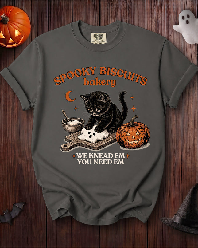 Comfort Colors Black Cat Halloween Spooky Biscuits Bakery T-Shirt