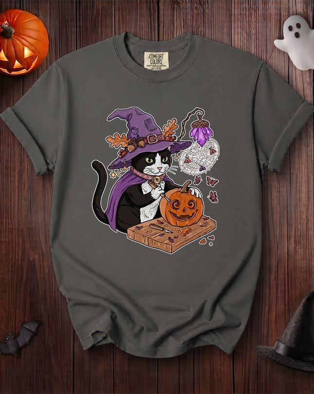 Comfort Colors Black Cat Halloween Witch Pumpkin Carving T-Shirt