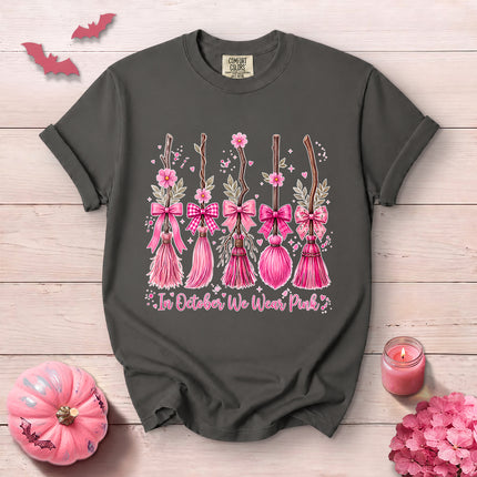 Comfort Colors Pink Witch Broom Breast Cancer Awareness T-Shirt