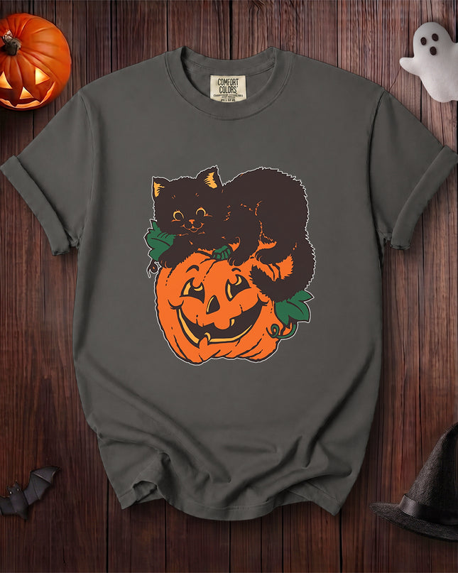 Comfort Colors Black Cat Halloween Jack O Lantern T-Shirt