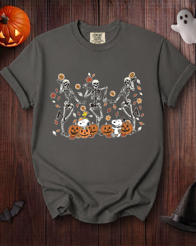 Comfort Colors Halloween Dancing Skeleton Pumpkin Fall T-Shirt