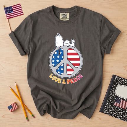 Comfort Colors Love and Peace American Flag Patriotic T-Shirt