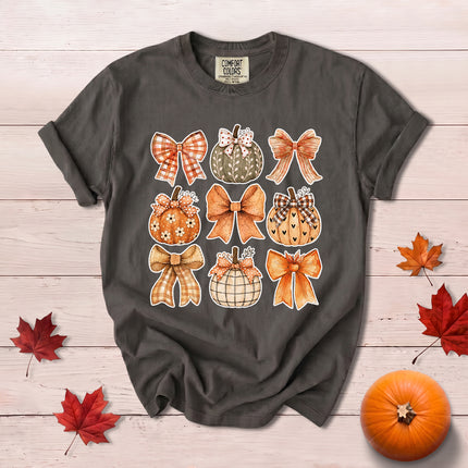 Comfort Colors Fall Autumn Pumpkin Bow Coquette Thanksgiving T-Shirt