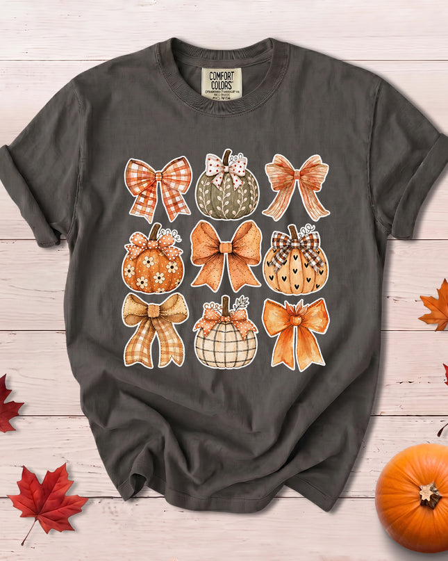 Comfort Colors Fall Autumn Pumpkin Bow Coquette Thanksgiving T-Shirt
