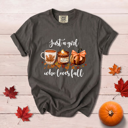 Comfort Colors Fall Autumn Just A Girl Who Loves Fall Pumpkin Coffee T-Shirt