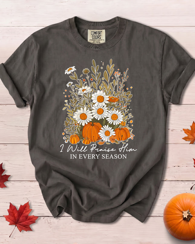 Comfort Colors Christian Fall Floral Pumpkin Faith Thanksgiving T-Shirt
