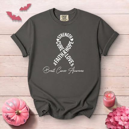 Comfort Colors Breast Cancer Awareness Strength Hope Pink Ribbon T-Shirt