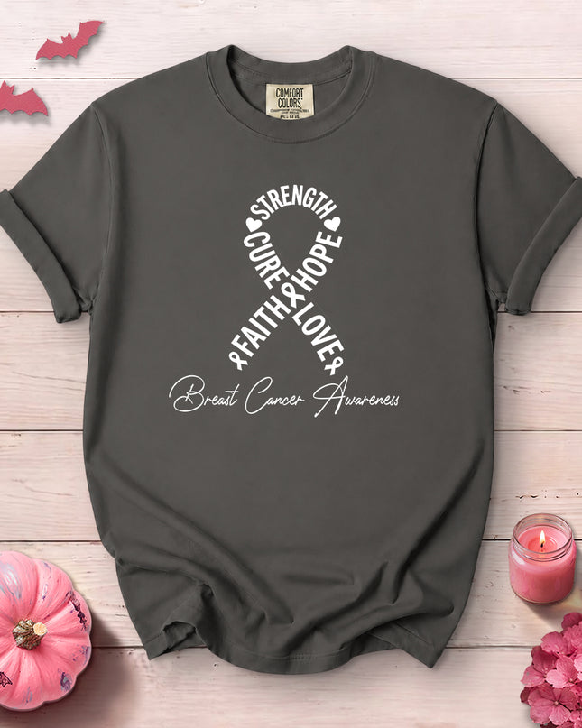 Comfort Colors Breast Cancer Awareness Strength Hope Pink Ribbon T-Shirt