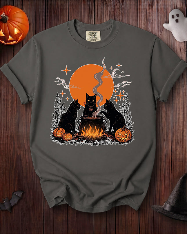 Comfort Colors Black Cat Halloween Cauldron Coven T-Shirt