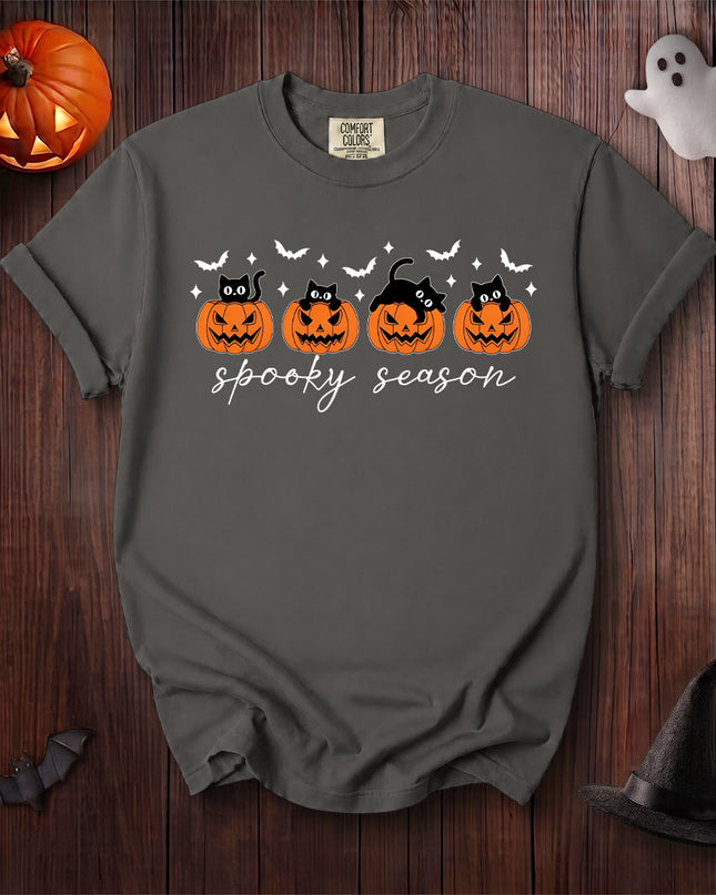 Comfort Colors Black Cat Halloween Spooky Season Pumpkin T-Shirt