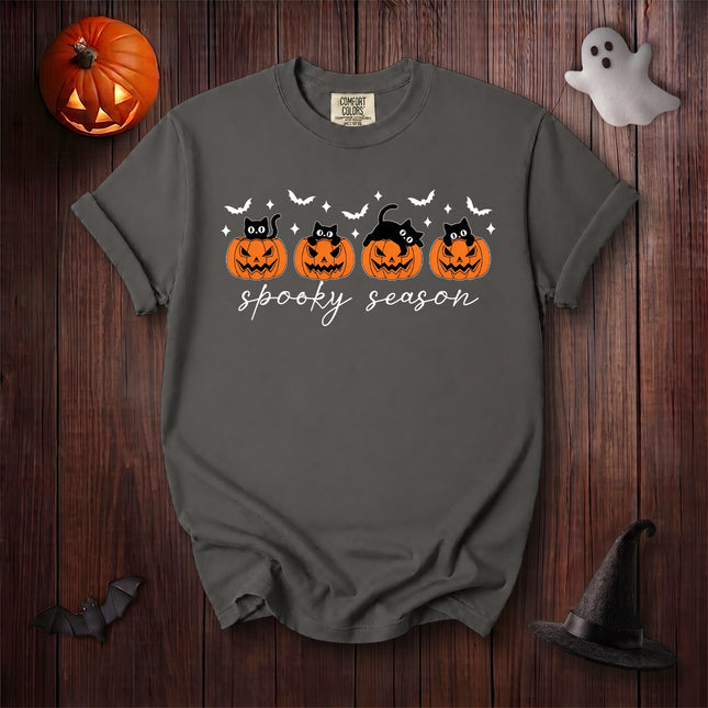Comfort Colors Black Cat Halloween Spooky Season Pumpkin T-Shirt