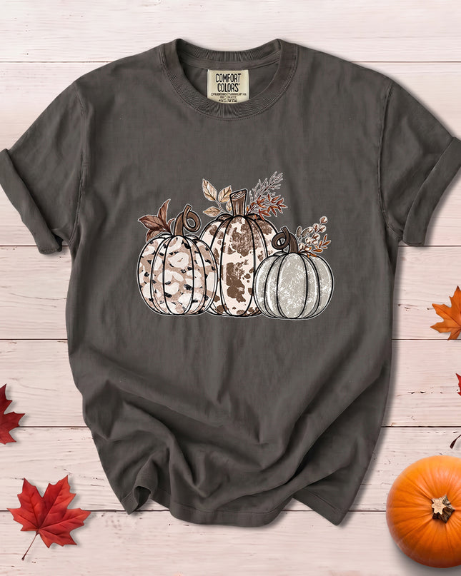 Comfort Colors Cow Print Pumpkin Rustic Fall Thanksgiving T-Shirt