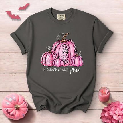 Comfort Colors Pink Pumpkin Breast Cancer Awareness Halloween T-Shirt