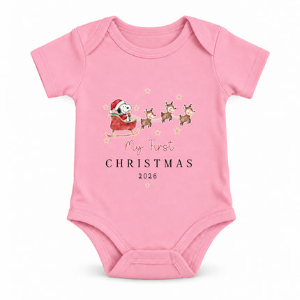 My First Christmas 2026 Reindeer Sleigh Baby Bodysuit