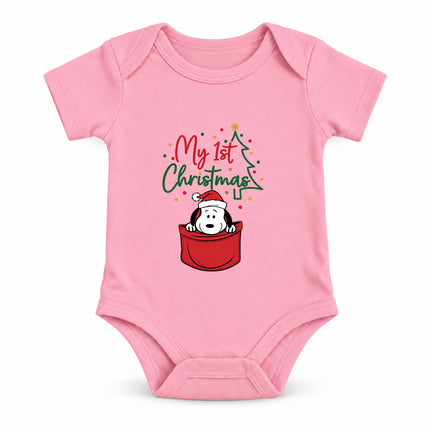My First Christmas Santa Hat Pocket Graphic Baby Bodysuit
