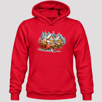 Christmas Reindeer Sleigh Ride Snowy Village Hoodie