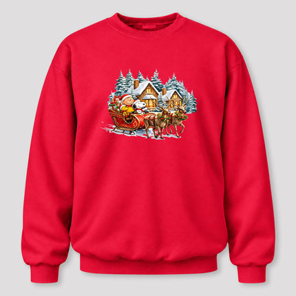 Christmas Reindeer Sleigh Ride Snowy Village Sweatshirt