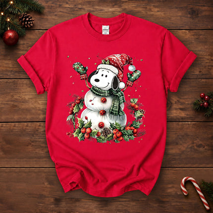 Christmas Snowman Santa Hat Holly Berries T-Shirt