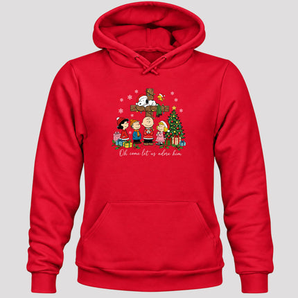 Oh Come Let Us Adore Him Christmas Cross Hoodie