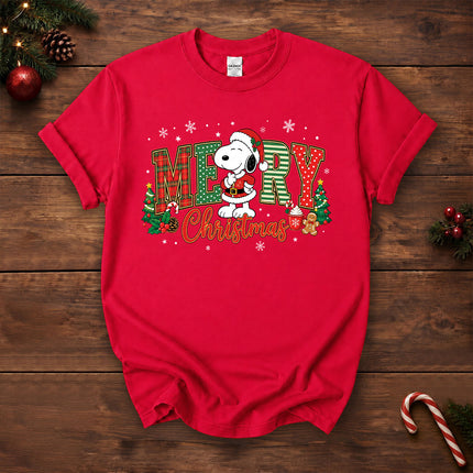 Merry Christmas Plaid Lettering Holiday Tree T-Shirt