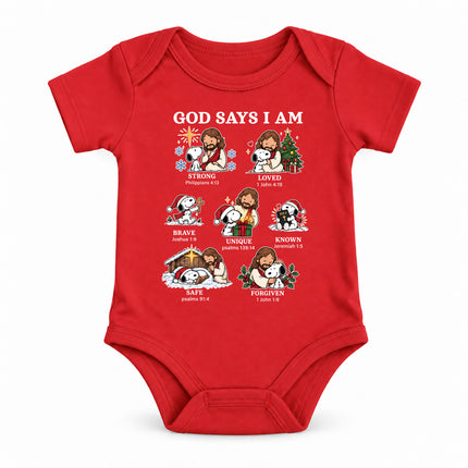 God Says I Am Christian Christmas Faith Affirmations Baby Bodysuit