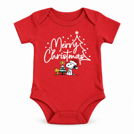 Merry Christmas Snowy Tree Cute Holiday Outfit Baby Bodysuit