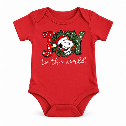 Joy to the World Christmas Wreath Holiday Outfit Baby Bodysuit
