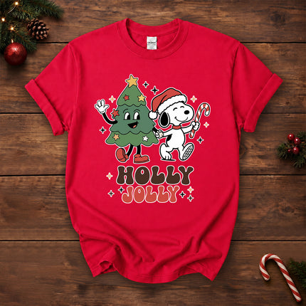 Holly Jolly Christmas Tree Candy Cane Retro T-Shirt