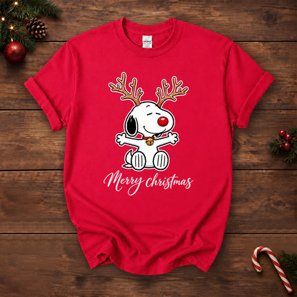Merry Christmas Reindeer Antlers Red Nose T-Shirt
