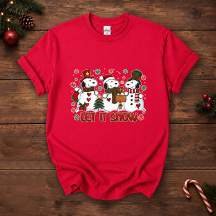 Let It Snow Christmas Snowman Trio Holiday Graphic T-Shirt