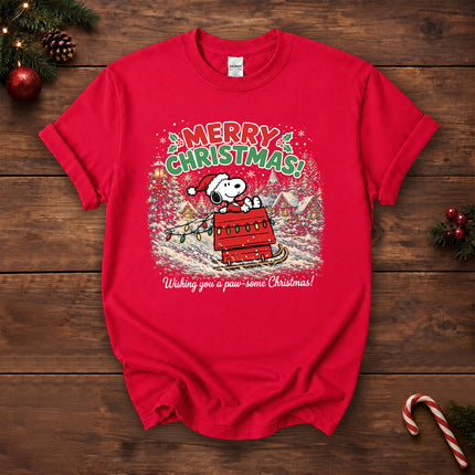 Merry Christmas Snowy Sleigh Village Holiday Lights T-Shirt