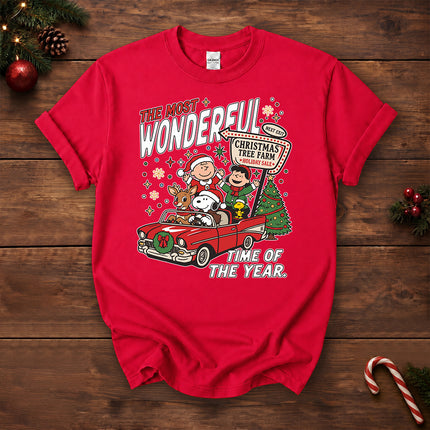 Christmas Tree Farm Vintage Car Most Wonderful Time T-Shirt