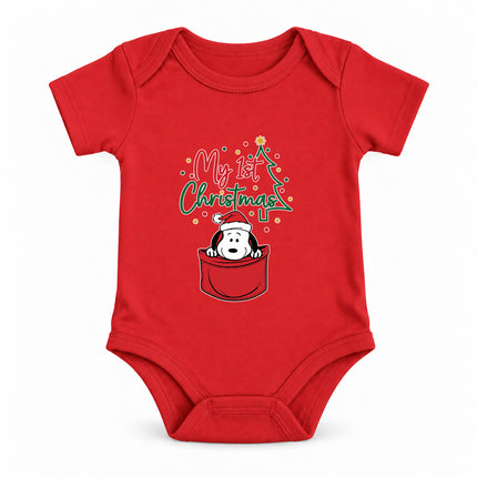 My First Christmas Santa Hat Pocket Graphic Baby Bodysuit