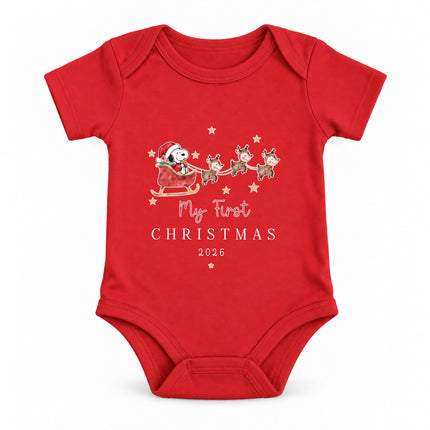 My First Christmas 2026 Reindeer Sleigh Baby Bodysuit