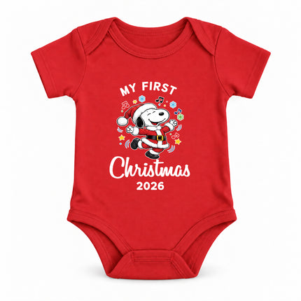 My First Christmas 2026 Festive Music Notes Baby Bodysuit
