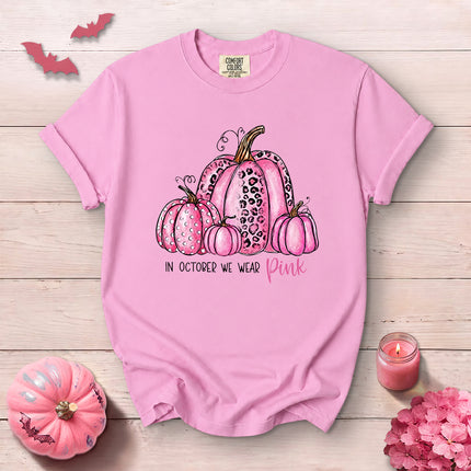 Comfort Colors Pink Pumpkin Breast Cancer Awareness Halloween T-Shirt