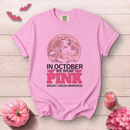 Comfort Colors Breast Cancer Awareness Pink Moon Witch T-Shirt