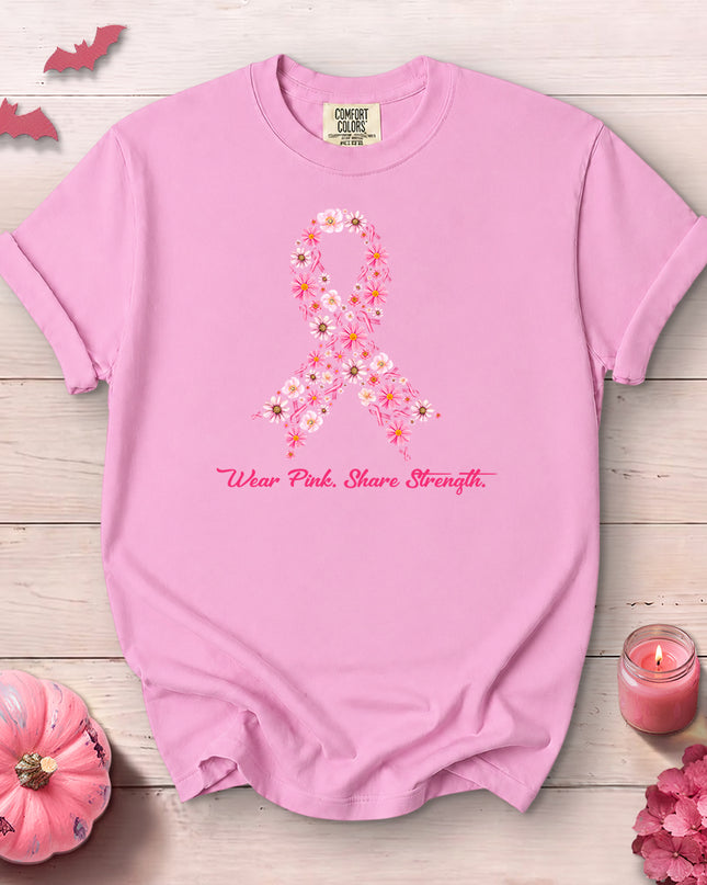 Comfort Colors Wear Pink Share Strength Breast Cancer Awareness Floral T-Shirt