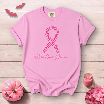 Comfort Colors Breast Cancer Awareness Strength Hope Pink Ribbon T-Shirt