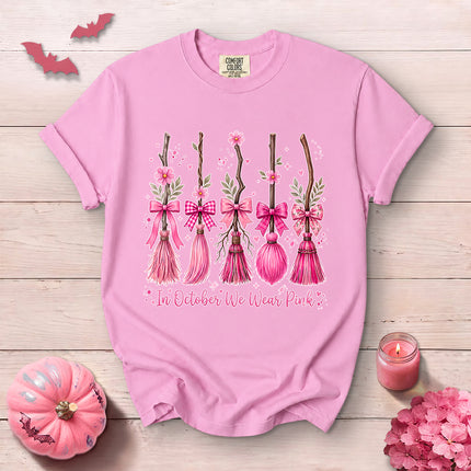 Comfort Colors Pink Witch Broom Breast Cancer Awareness T-Shirt