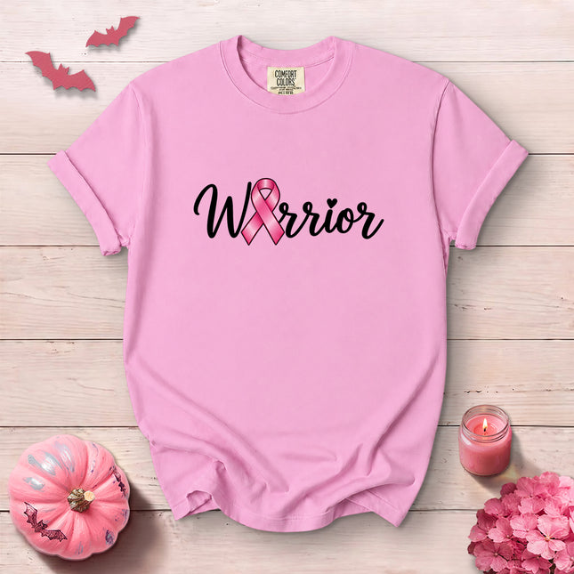 Comfort Colors Breast Cancer Awareness Minimalist Warrior Pink Ribbon T-Shirt
