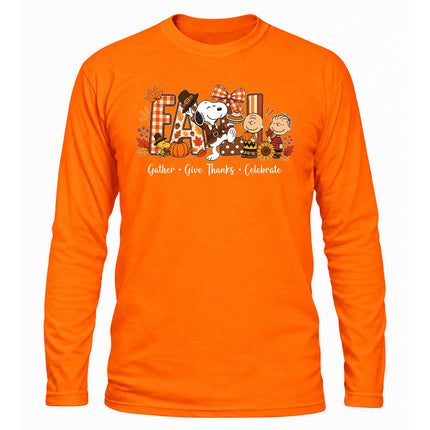 Fall Thanksgiving Shirt Gather Give Thanks Celebrate Long Sleeve T-Shirt