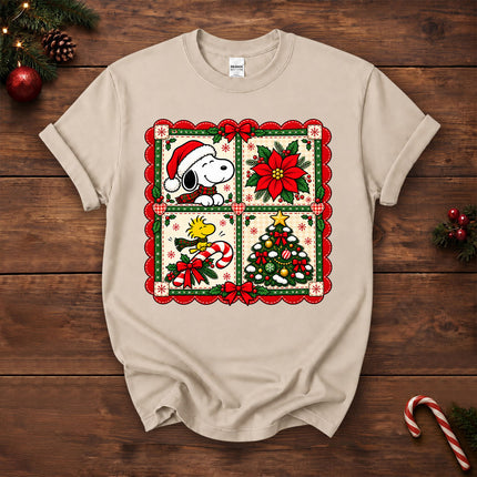 Christmas Patchwork Poinsettia Holiday Quilt T-Shirt