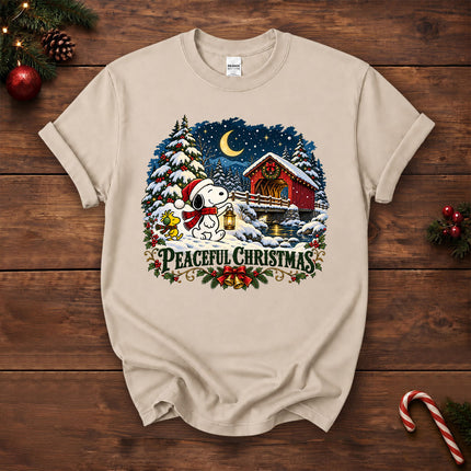 Peaceful Christmas Snowy Covered Bridge Winter Night T-Shirt