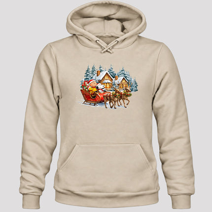 Christmas Reindeer Sleigh Ride Snowy Village Hoodie