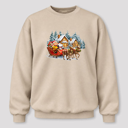 Christmas Reindeer Sleigh Ride Snowy Village Sweatshirt