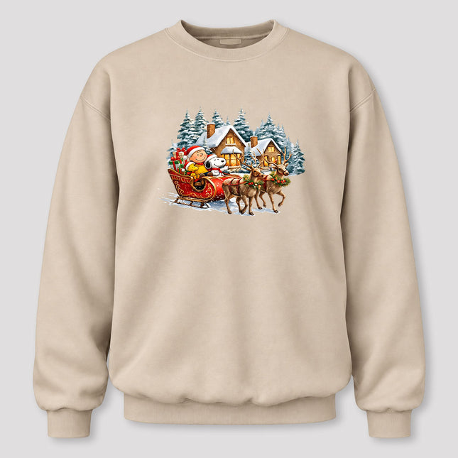 Christmas Reindeer Sleigh Ride Snowy Village Sweatshirt