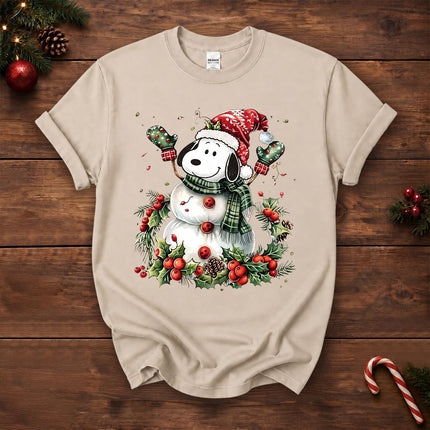 Christmas Snowman Santa Hat Holly Berries T-Shirt