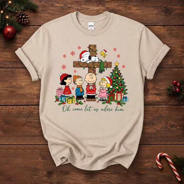 Oh Come Let Us Adore Him Christian Christmas Cross T-Shirt